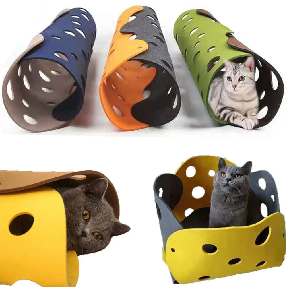 Verformbares Spleiß-Katzenspielzeug aus Filz, Pom-Nest, zusammenklappbares Tunnelrohrhaus, interaktives Haustierspielzeug für Kätzchen, Sicherheitssinn