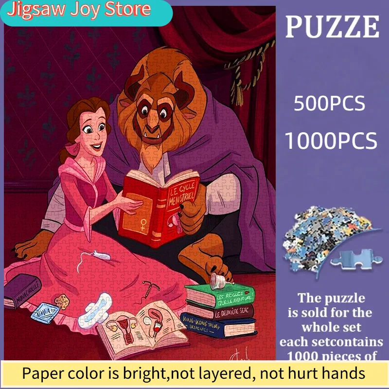 Rompecabezas de Papel DIY de Disney, Tema La Bella y la Bestia, Conocimiento de Salud Femenina, Ciencia Menstrual, Material de Cartulina Blanca Gruesa, S