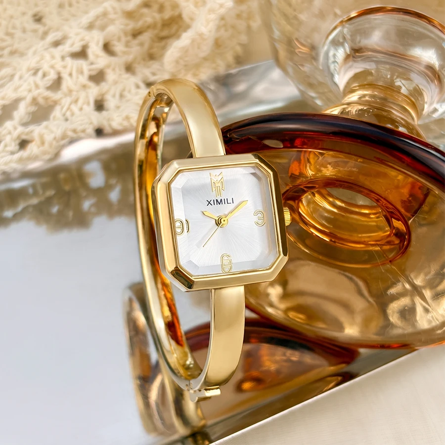 Stylish Square Domed Glass Dial Bangle Analog Ladies Wrist Watch