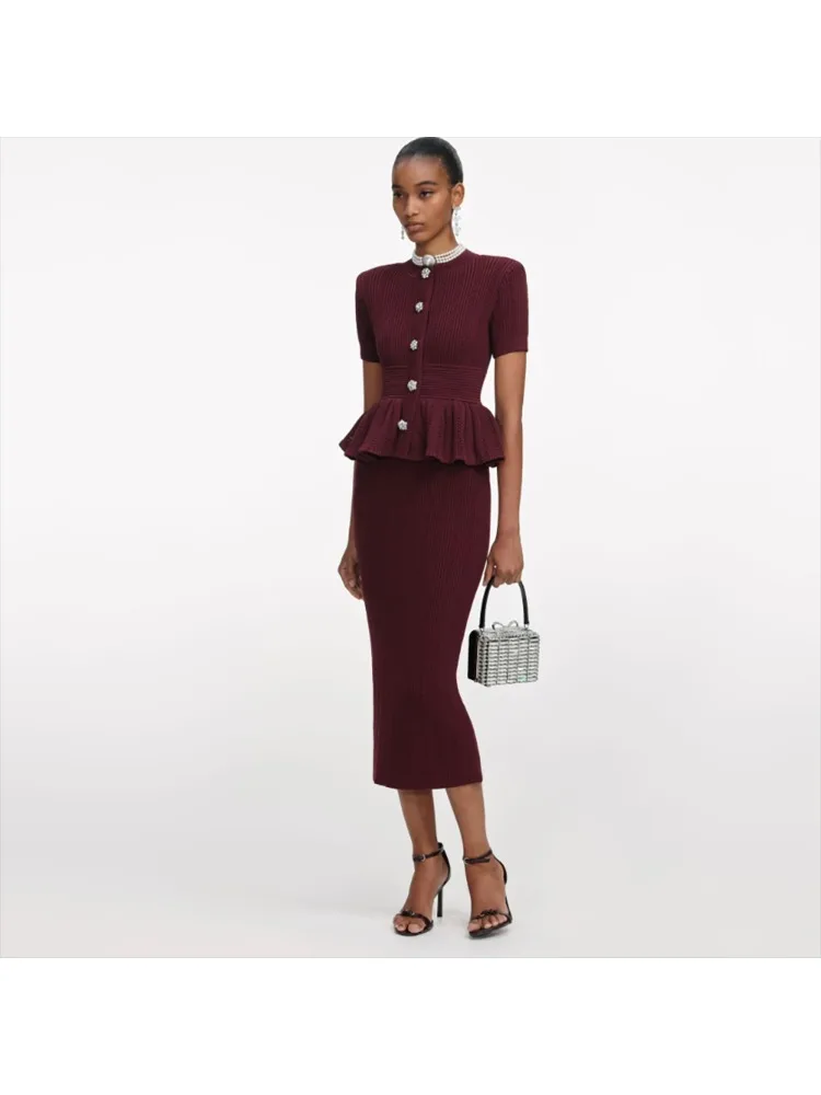 Modisches Zweiteiliges Hochgeschlossenes Kurzarm-Hochzeitsgastkleid Gerades Säulen-Midikleid Maßgeschneiderte Damen-Abendkleider