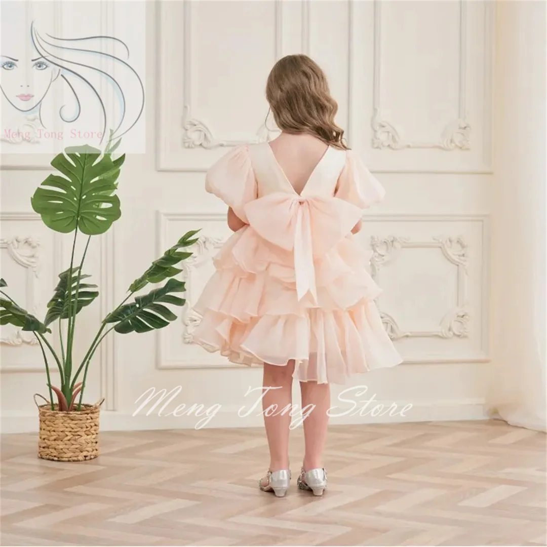 Flower Girl Dresses for Weddings Organza Bow Short Toddler Birthday Party Dress for Baby Girls First Communion Gown