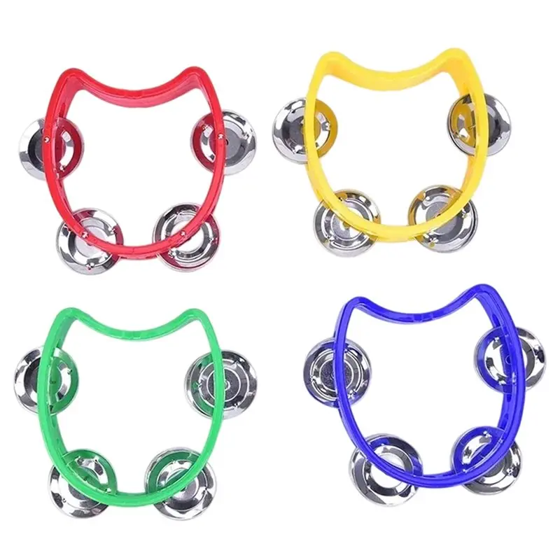 -[cilae-17R] Noise Makers 10PCS Tamborines Musical Instrument Percussion Tambourine 4 Bells Handheld Percussion Drum