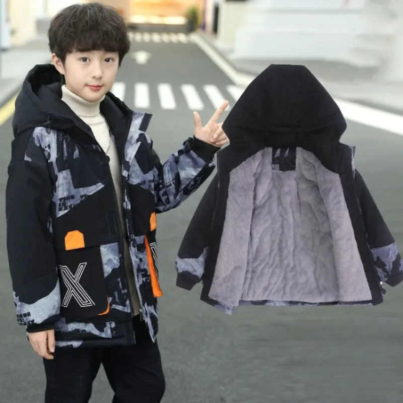 

2025 New Style Thickened Fleece-Lined Boys Parka Coat Mid-Length Autumn/Winter Toddler Boys Big Kids Super Warm Outdoor Coat