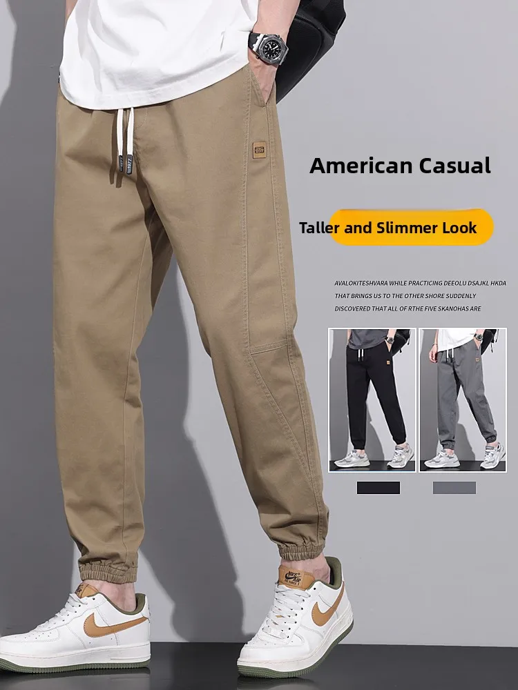 

Американские свободные хлопковые рабочие брюки для мужчин, весна-осень, цвет хаки, повседневные длинные брюки в стиле Харадзюку, свободные, с манжетами