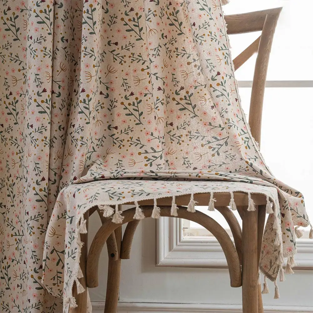 ستائر هامشية مطبوعة من القطن والبوليستر ستائر نوافذ شبه قابلة للتعتيم مع شرابات ستائر من القطن والكتان لغرفة النوم #3