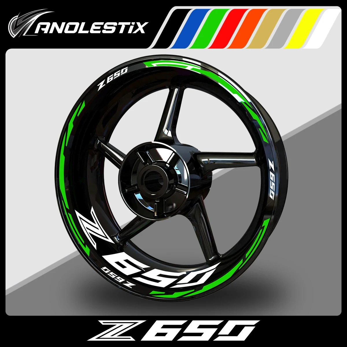 AnoleStix Reflective Motorcycle Wheel Sticker Hub Decal Rim Stripe Tape For Kawasaki Z650