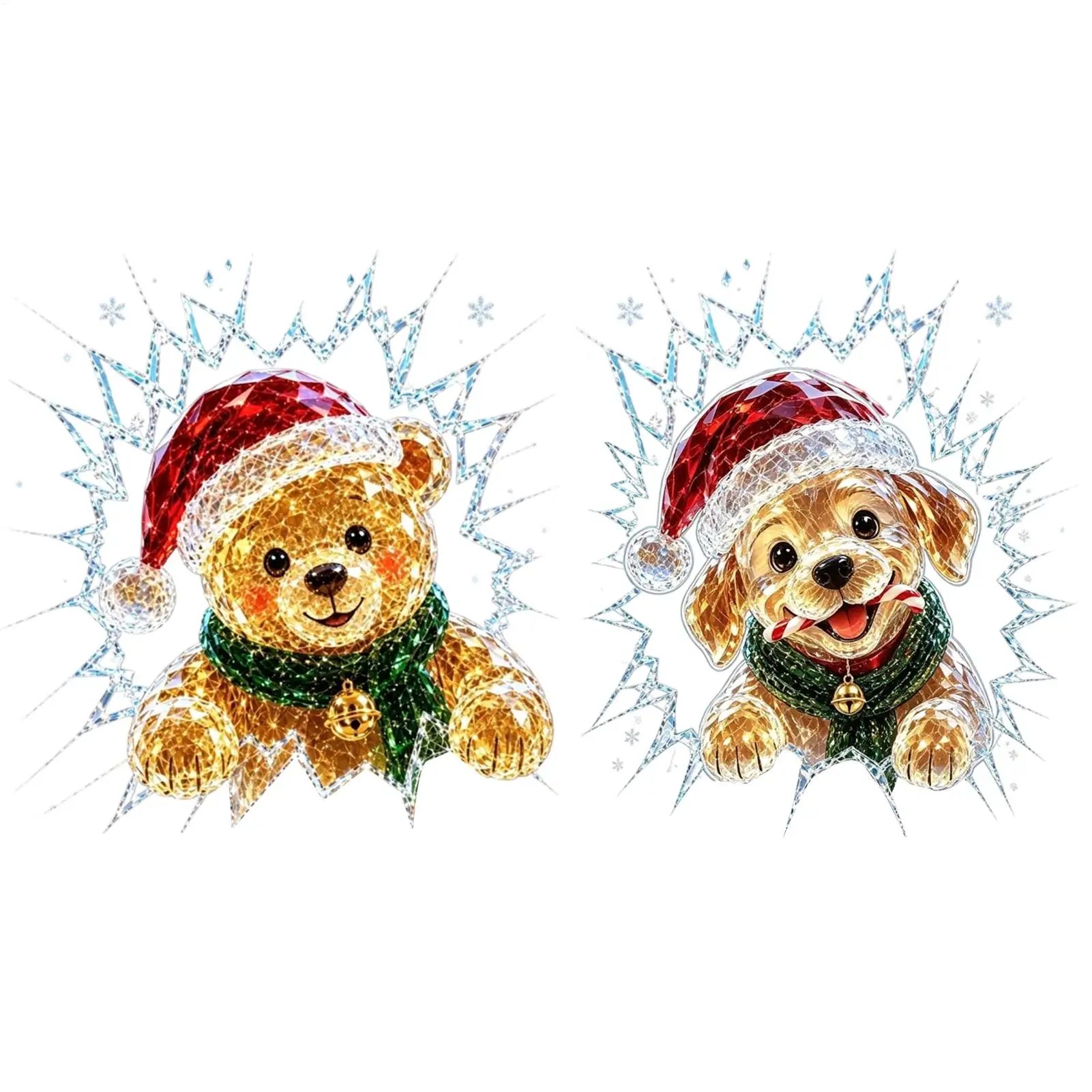 Christmas Window Stickers PVC 3D Effect Shattered Glass Decal Removable Cling for Mirrors Refrigerator Door Party Decoration