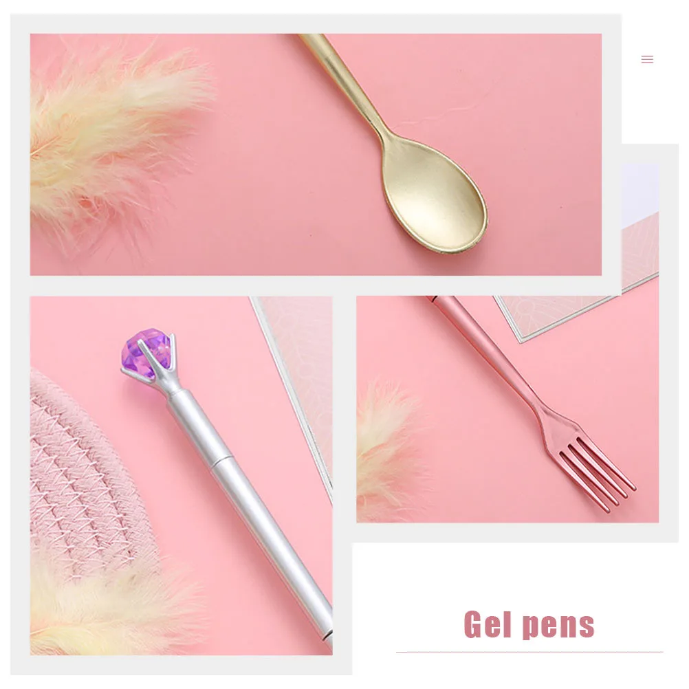 

12pcs Cutlery Shaped Gel Pens Diamond Design Writing Pens For Students Stationery Pigment Ink Water Resistant Smooth Writing