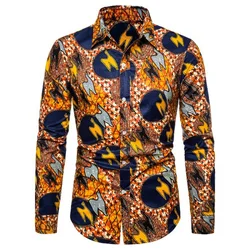 New Men's Button Shirt Dashiki African Print Shirts Long Sleeve Tops Traditional Couple Clothes Hip Hop Ethnic Style Streetwear