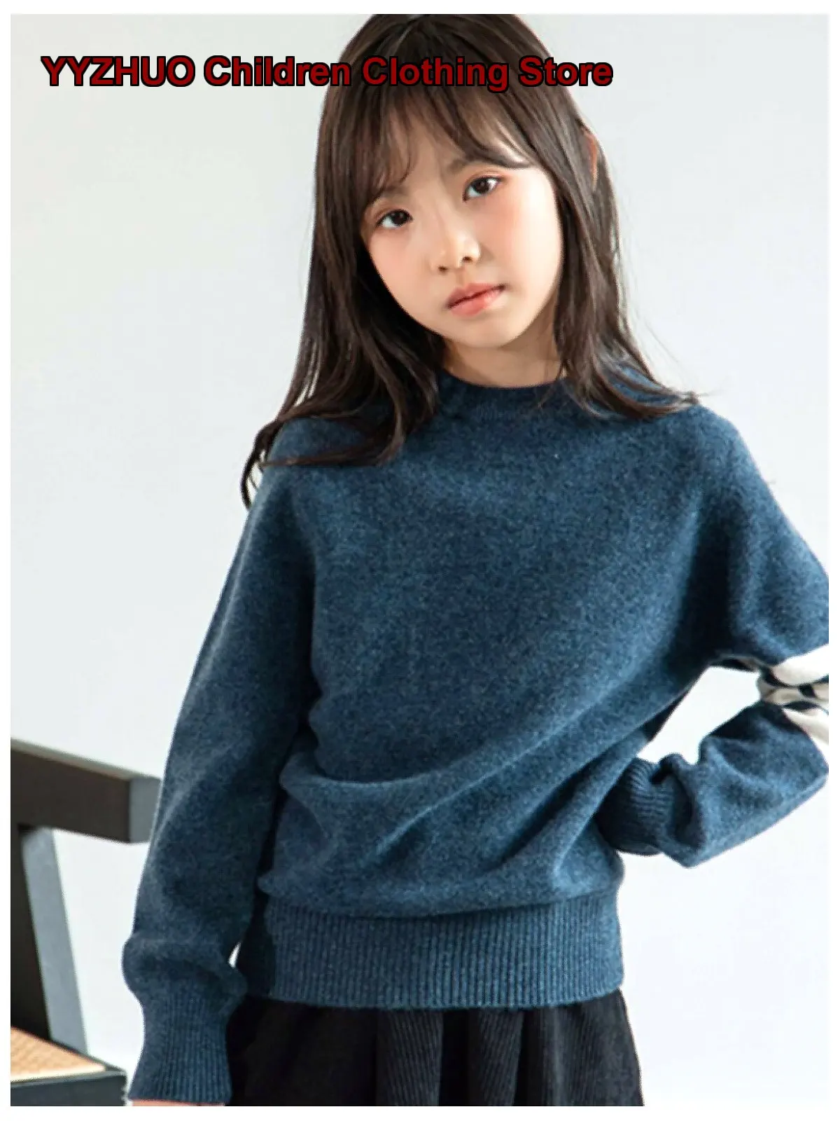 Girls Boys Turtleneck Sweater Winter Thin Cashmere Knit Base Layer Top Solid Color Star Style Round Neck Kids