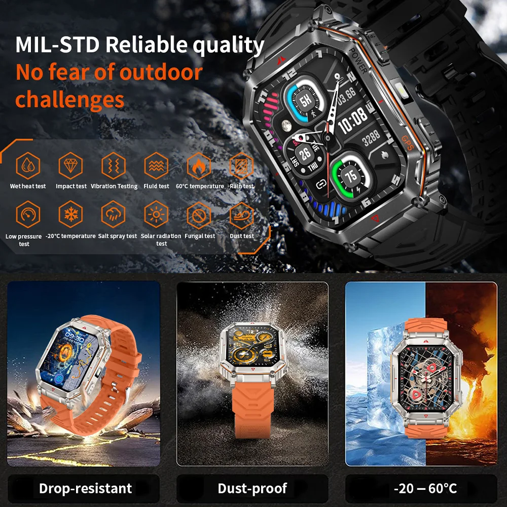 T-REX3 2026 جديد الرجال العسكرية GPS Smartwatch 2.01 "AMOLED شاشة ثنائي النطاق GPS البوصلة بلوتوث دعوة 3ATM مقاوم للماء ساعة ذكية