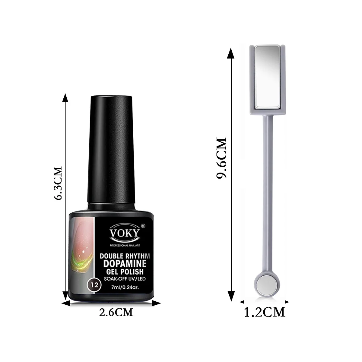 VOKY 7 STKS Dubbele Kleur Cat Eye Gel Nagellak Set, 6 kleuren UV-gel + zwarte basisgel + magnetische stick, en DIY nail art