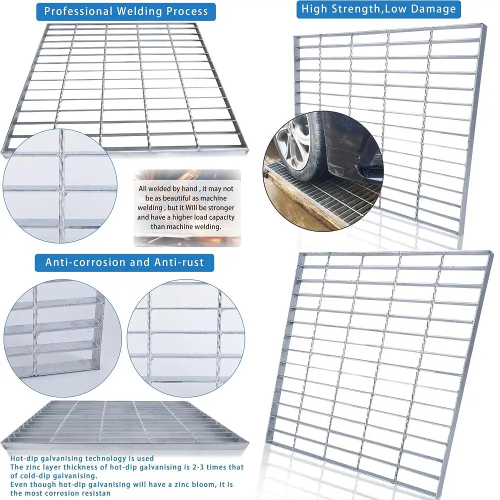 

20 x 20 Heavy-Duty Galvanized Steel Outdoor Drain Cover, Silver Square Grate for Concrete Floors (Actual 19.7 x 19.7)