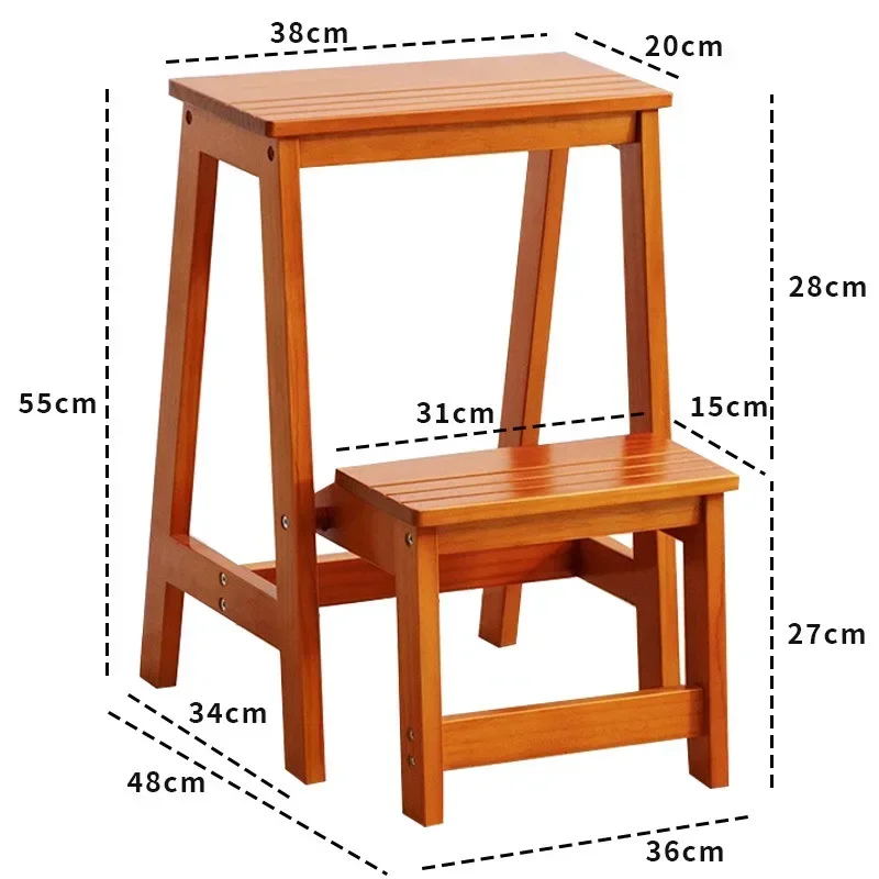 Scala da arrampicata a due gradini in legno massello Sgabello creativo per scaletta a doppio scopo per interni Sgabello pieghevole multifunzionale Ispessimento domestico