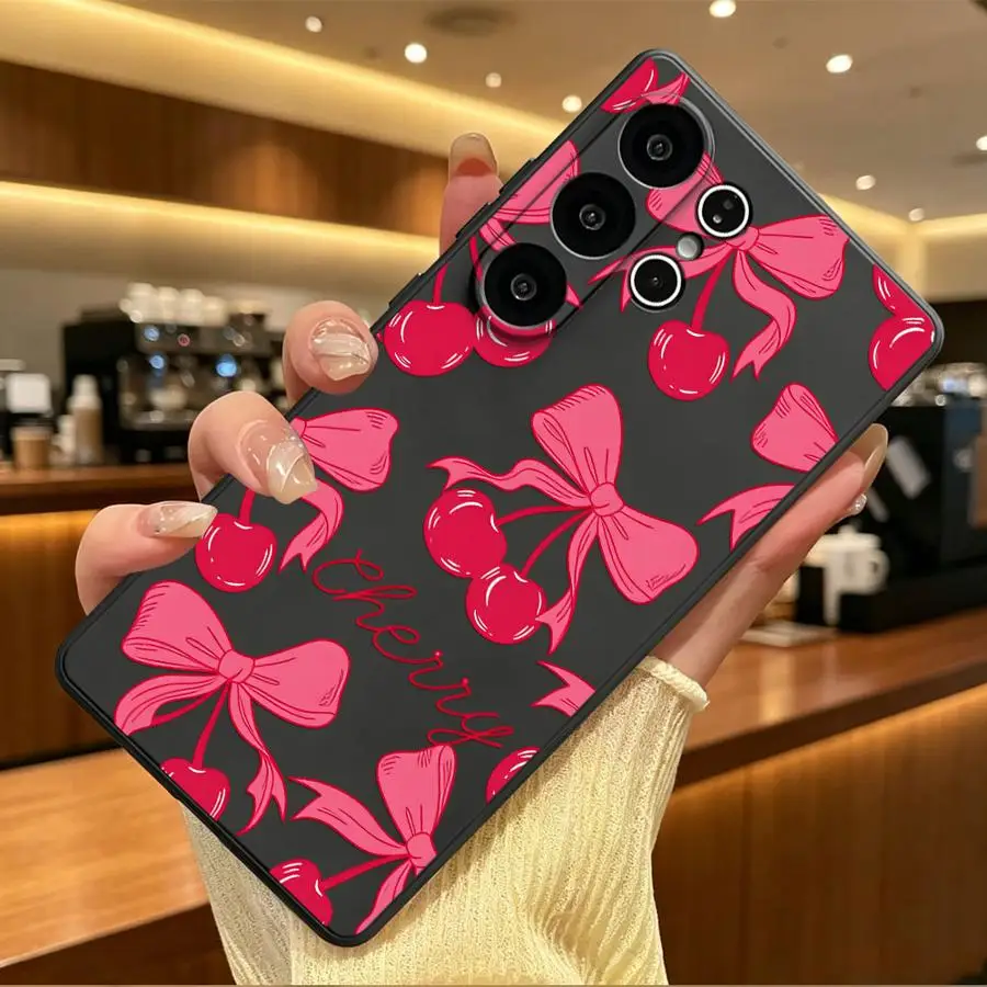 Phone Cover Case for Samsung Galaxy S26 Ultra S21 FE S24+ S20 S24 S25 Plus S25+ Note 20 8 9 10 S23 S26+ S10 S9 Bow Cherry Line