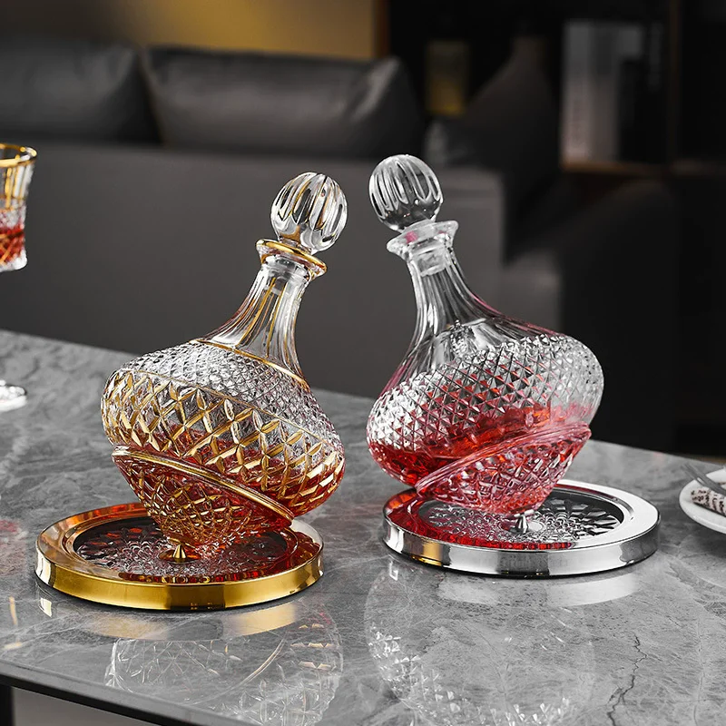 High-value light luxury gold-painted crystal red wine glass goblet set household rotating gyro decanter high-end wine set