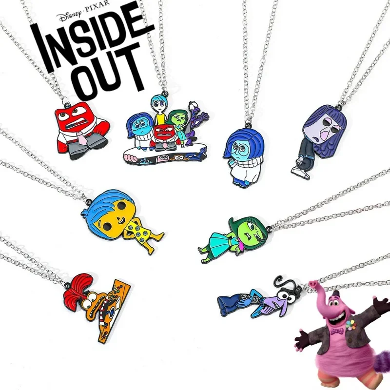 

Hot Disney Inside Out 2 Necklace Anime Figures Joy Anxiety Metal Dripping Pendant Necklace Jewelry Girls Party Dress Up Supplies