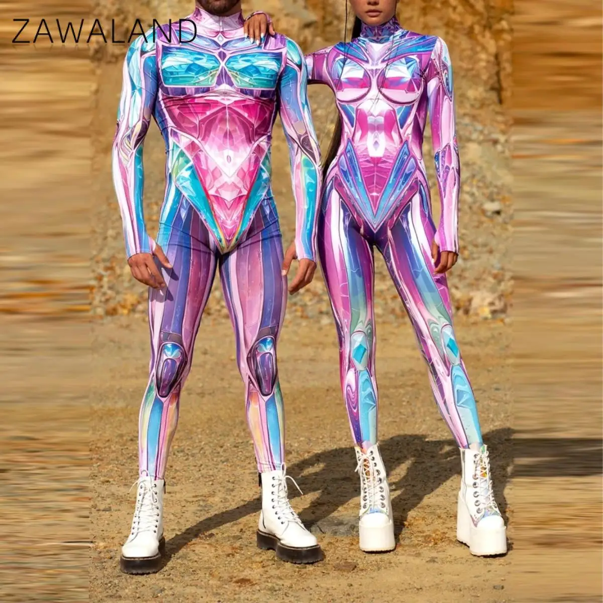 

Zawaland Men Women Candyland Pink Costume Halloween Cosplay Sexy Bodysuit Party Zentai Suit Festival Catsuit Performance Outfit