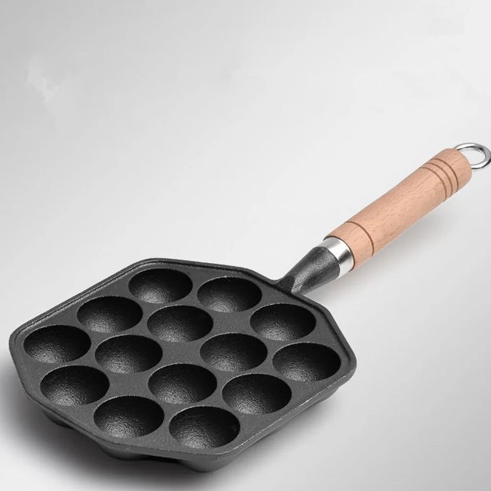 

FUNOMOCYA Cast Iron 14 Hole Pan Non Stick Pancake Mold with Wooden Handle for Home BBQ Poffertjes Octopus