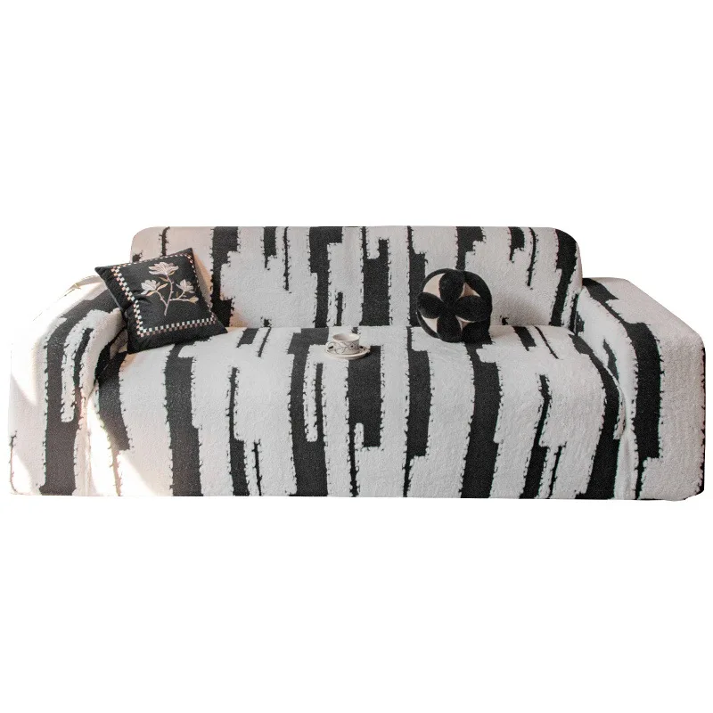 Modern Zebra Fluffy Sofa Cover Plush High Stretch Full Wrap Couch Slipcover Stylish Pet Proof Washable Furniture Protector