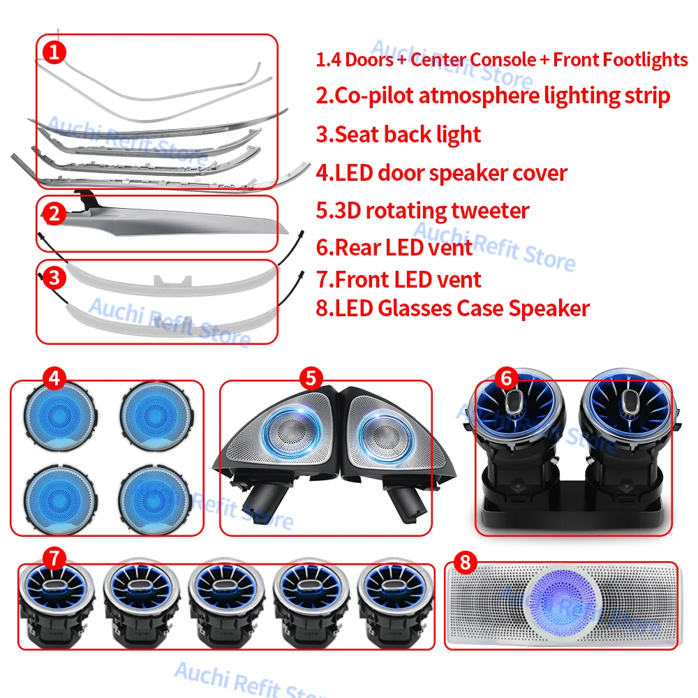 Ambient Light 3/12/64 Colours For Mercedes-Benz C/GLC Class Coupe W205 C43 C63 X253 LED Vents Speaker Decorative Light Retrofit