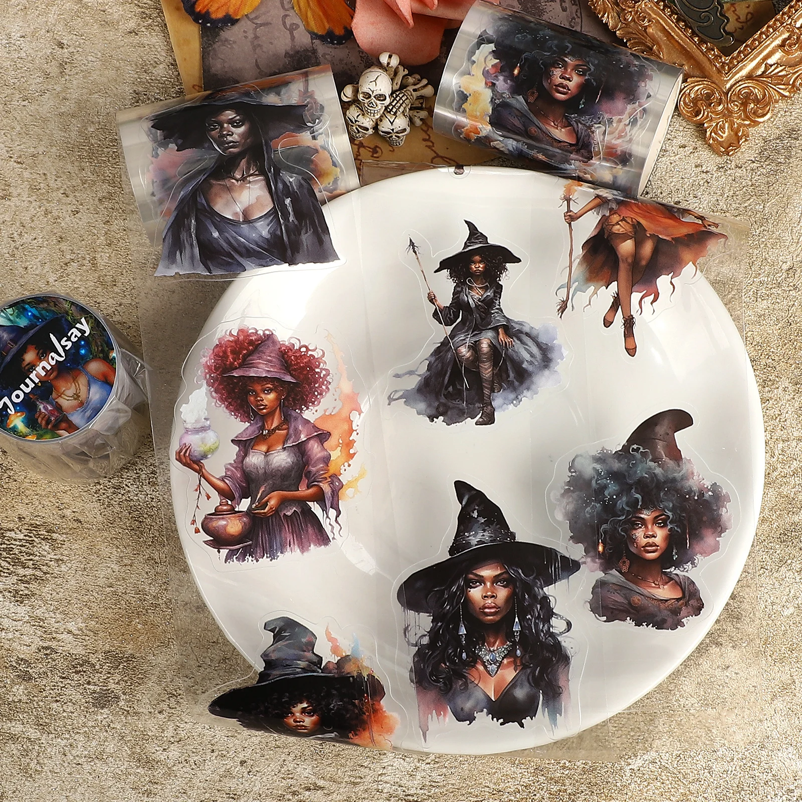 60 مللي متر * 200 سنتيمتر خمر الساحرات السوداء شخصية المشهد PET الشريط الإبداعية DIY بها بنفسك مجلة المواد الكولاج سجل القصاصات القرطاسية #1