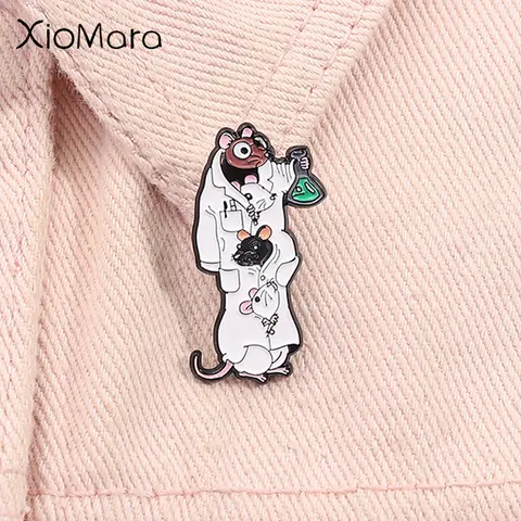 Hanreshe Science Lab Mouse Enamel Pin Chemistry Laboratory Scientist Pharmacist Brooch Lapel Badge Jewelry Gift For Students