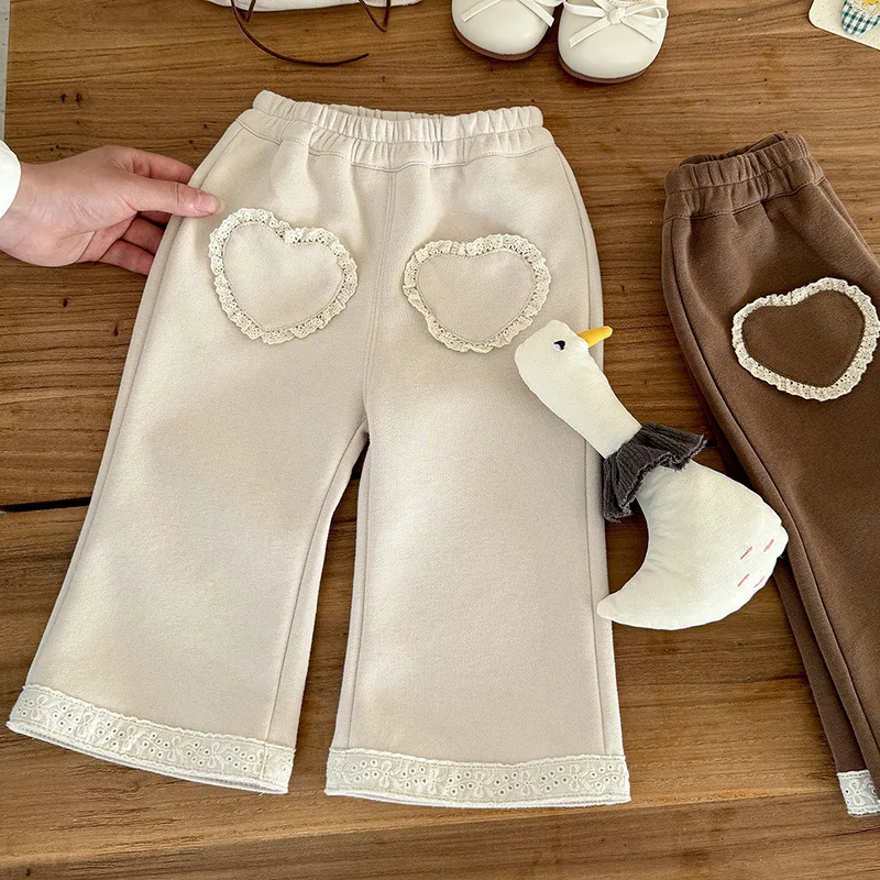 Girls' Sweatpants 2025 Autumn New Children's Korean Version of Lace Micro-pull Pants Cute Baby Casual Trousers