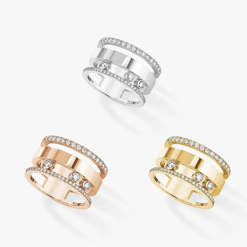 S925 Sterling Silver Brilliant Move Diamond Roman Rings Women Luxury Jewelry Brand Girl's Festival Party Gift Banquet