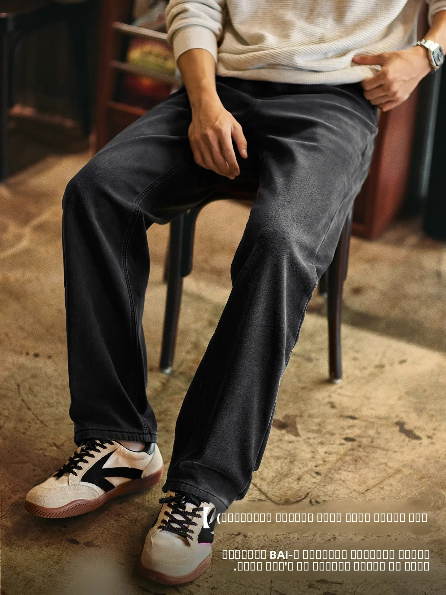 

Men's Fleece Lined Casual Straight Leg Jeans Thickened Winter New Style Comfortable Black Denim Pants Loose Fit Youth Trend