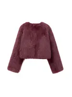 Women's Thick Warm Faux Fur Cropped Jacket, O Neck, Long Sleeve, Female Outerwear, Chic Tops, Fashion - Image 3