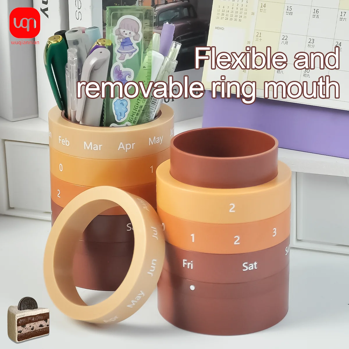 WQN 1pc High-Quality Brown Color Storage Pen Holder - Removable Design, Circular Shape for Portability. Large Capacity to Store