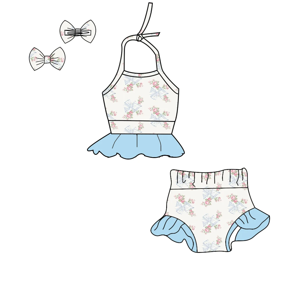 

Boutique Baby Girls Clothes Flower Blue Newborn Tutu Tulle Clothes For Baby Bubble Swimsuit Set