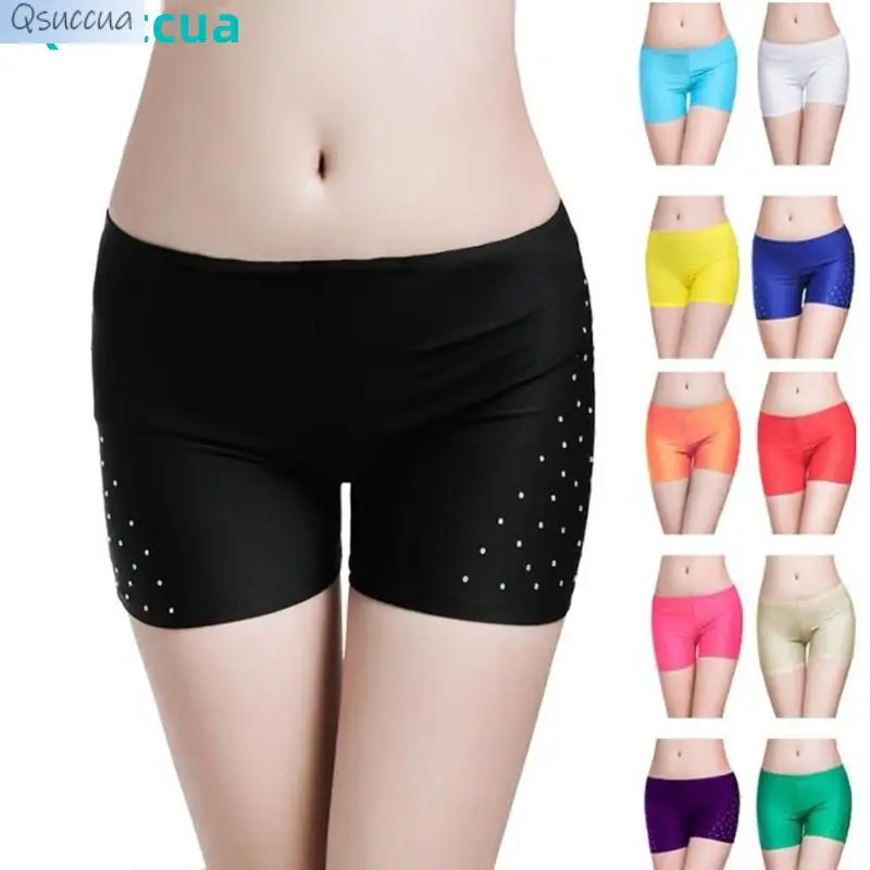 Leggings femininas de dança do ventre, calça apertada, shorts de segurança de elasticidade preta, calça adulta antivazia de três pontos