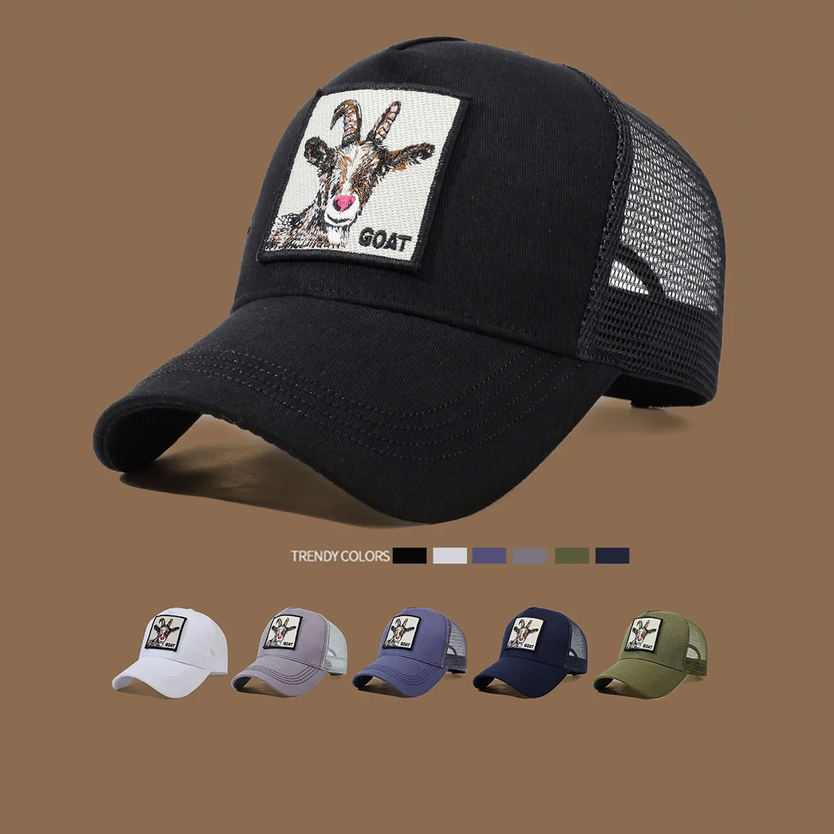 قبعة سائق الشاحنة للجنسين مع تطريز الماعز وزخرفة - مثالية للارتداء اليومي غير الرسمي والرياضة والسفر #1