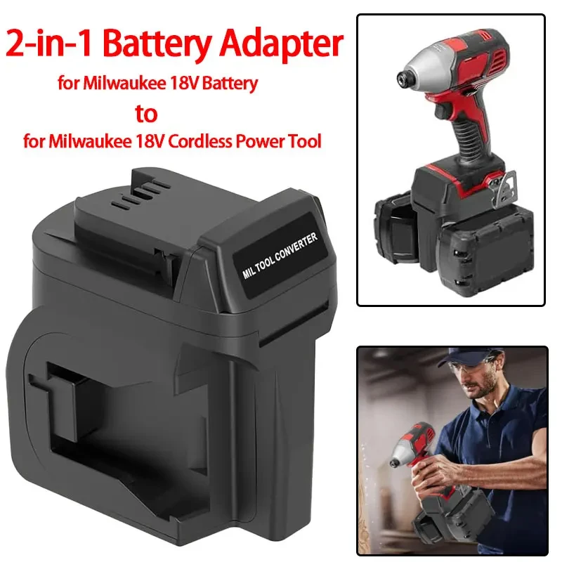 2-in-1 Converter Adapter For 2 Packs For Milwaukee 18V Battery To For Milwaukee 18V Cordless Power Tool Increase Working Hours
