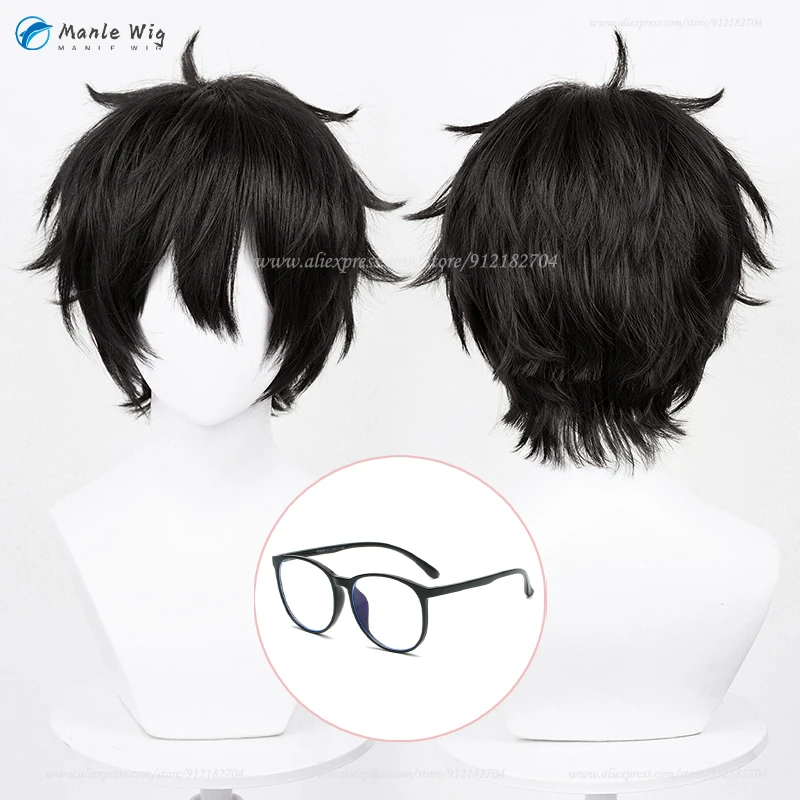 P5 Kurusu Akira Cosplay Wig Black Short Fluffy Wig Unisex  Amamiya Ren Anime Wigs Heat Resistant Synthetic Hair + Wig Cap