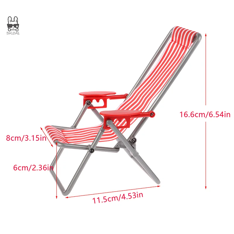 1/6 인형의 집 미니 접이식 해변 의자 모델, 야외 캐주얼 안락 의자, 인형 집 가구 장식