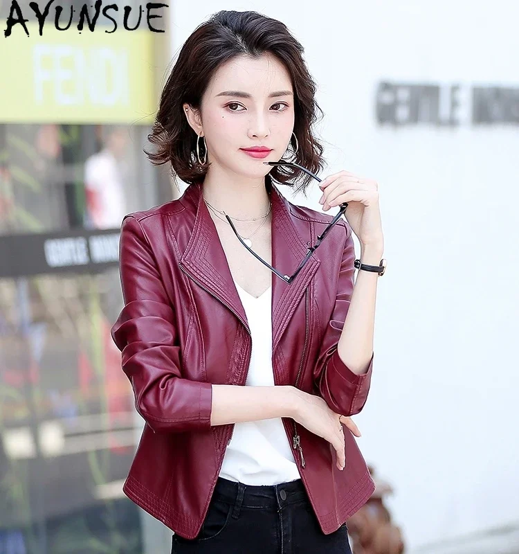 AYUNSUE Sheepskin Genuine Leather Jacket Womens Cropped Coat Autumn Women Clothing New in Coats Slim Fit Jaqueta Couro 2024