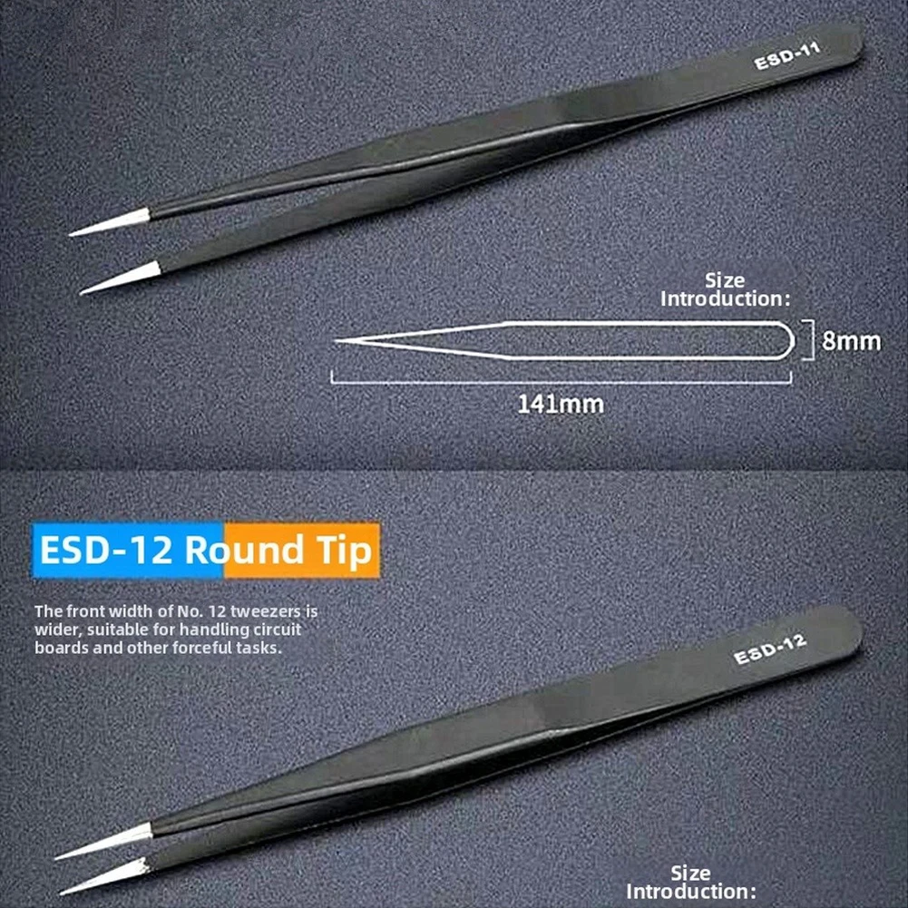 for esd Safe Precision Tweezers 3PCS Stainless Steel Set for Electronics Assembly Soldering Jewelry Making and Lab Work
