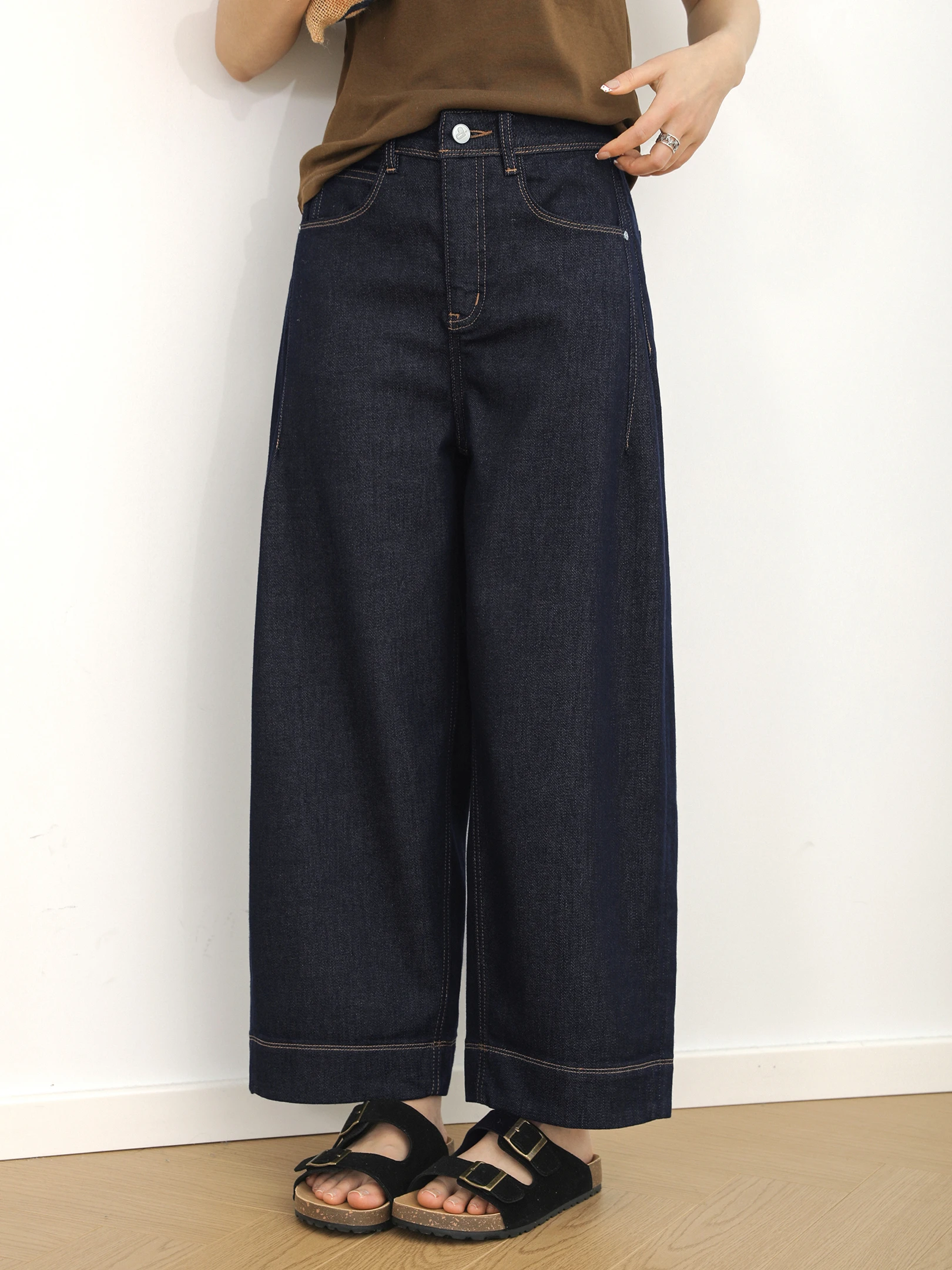 

High Waist Floral Print Wide Leg Jeans Loose Fit Slimming Pants Turn up Design Cotton Denim Spring Summer New Arrival