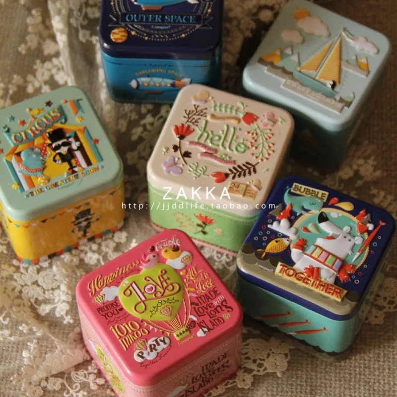 1PCS Exquisite 3D Cartoon Tin Box Biscuit /Tea leaf Sundries Container Case Metal Customizable Wholesale Child Gift Box Square