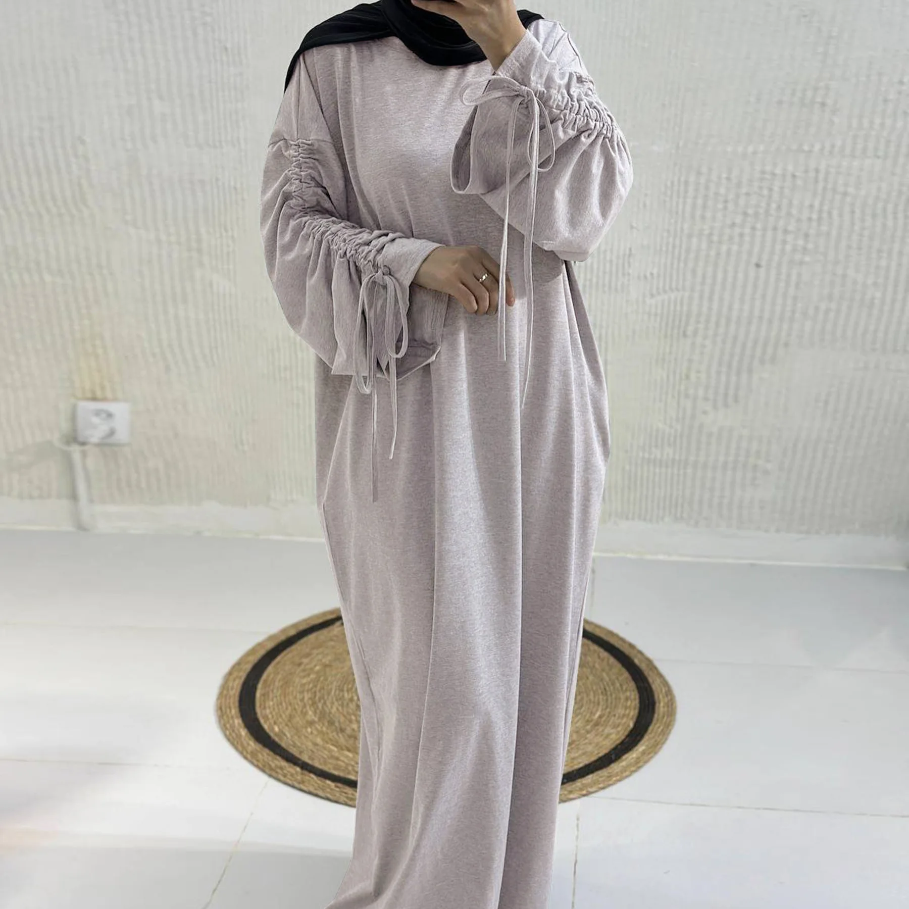 

Женское мусульманское платье Базовая Абая Дубай Ид Манжеты на шнурке Вечеринка Джалабия Рамадан Абая Марокко Кафтан Vestidos Largos Арабский халат