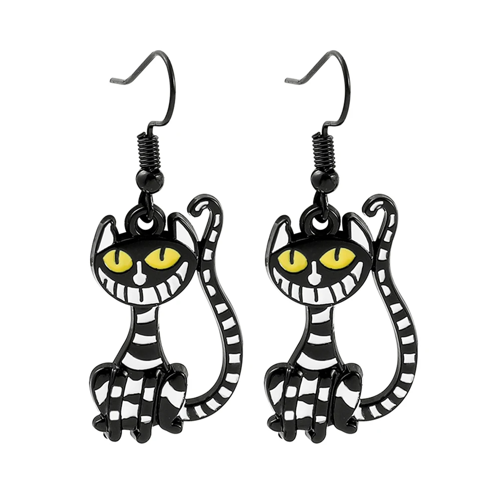 New Cute Cheshire Cat Earrings Alice in Wonderland Accessories Jewelry for Kids Girls Cartoon Enamel Drop Earring Christmas Gift