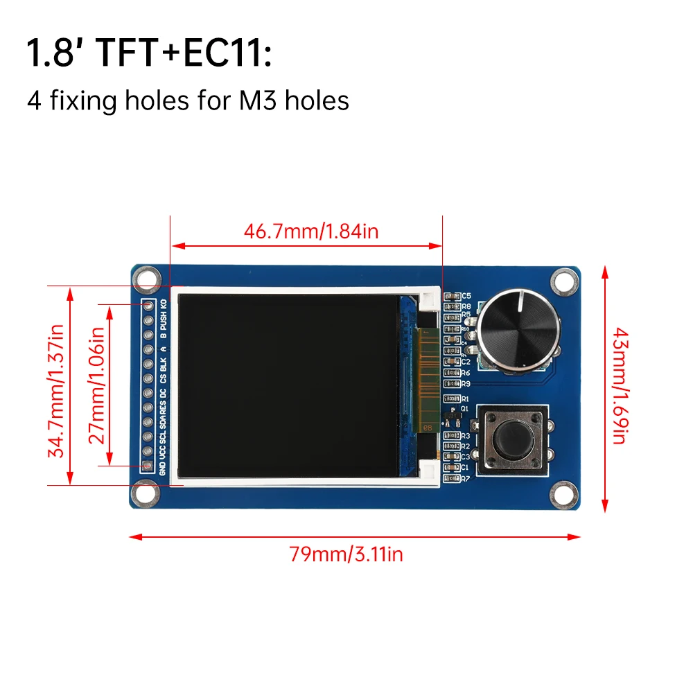 Écran d'affichage LCD TFT 1.8/2.4 pouces, Interface SPI, avec Module combiné d'encodeur rotatif EC11