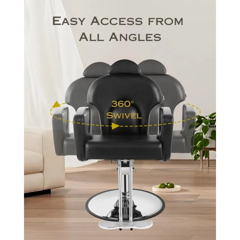 كرسي حلاقة صالون أسود، كرسي صالون للاستلقاء لمصفف الشعر للمنزل، كرسي حلاق مع مضخة هيدروليكية، 360 درجة °   دوار، جمال