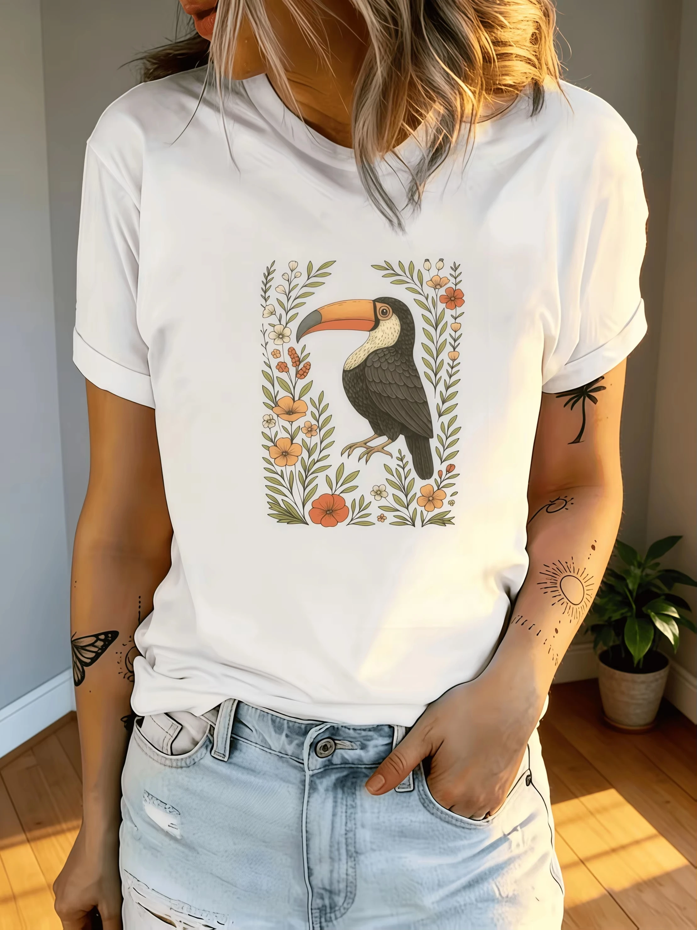 Cute Dachshund Dog Graphic Tee Denim Jacket Pattern Short Sleeve Crewneck T-Shirt for Women Animal Lover Summer Fashion Top