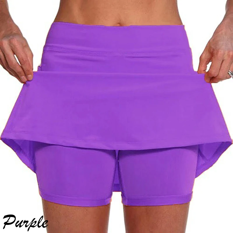 Pantalones cortos de doble capa para mujer, falda con bolsillo