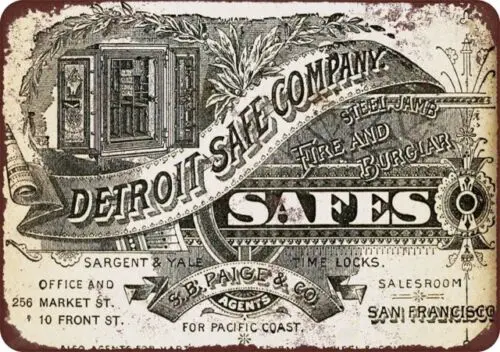 1884 Detroit safe company AD Vintage LOOK Reproduction Metal Sign 8 x 12