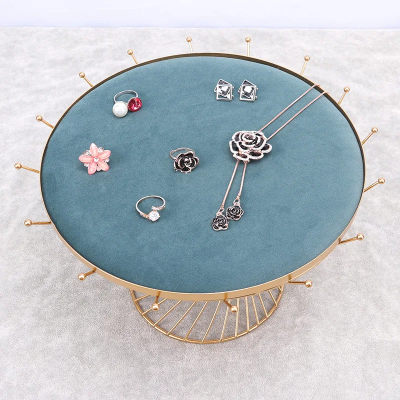 Green Round Drum Tray Basket Store Jewelry Display Storage Display Props Jewelry Display Shelf Desktop Storage Shelf